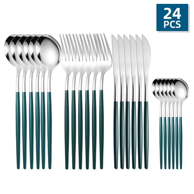 24-piece stainless steel cutlery set with Portuguese design for Western dining.