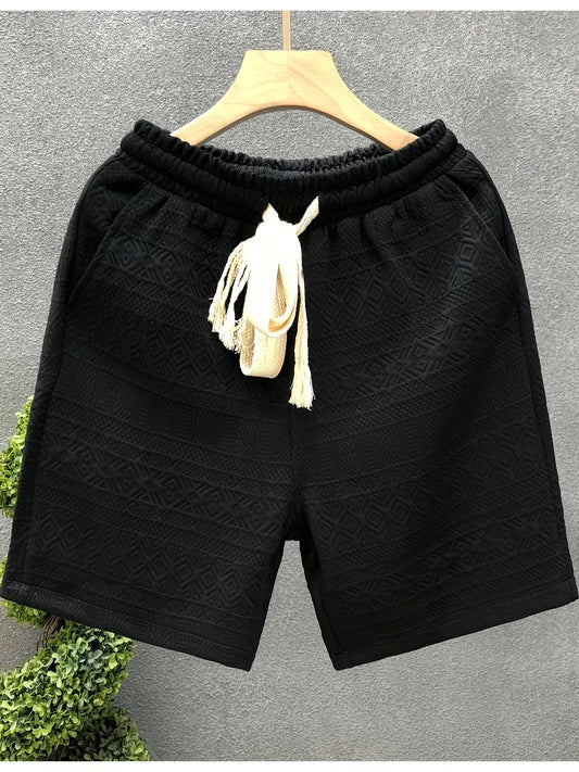 Breathable polyester blend drawstring shorts for men, ideal for summer outings and hiking.