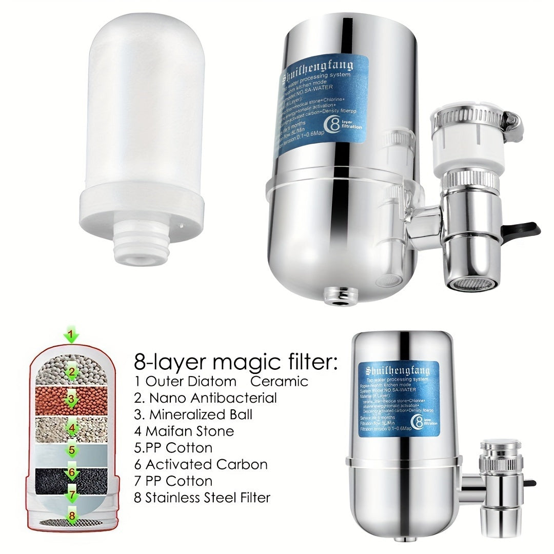 Household water purifier with electroplated finish for wholesale. Perfect for kitchen use, this faucet filter effectively filters tap water.