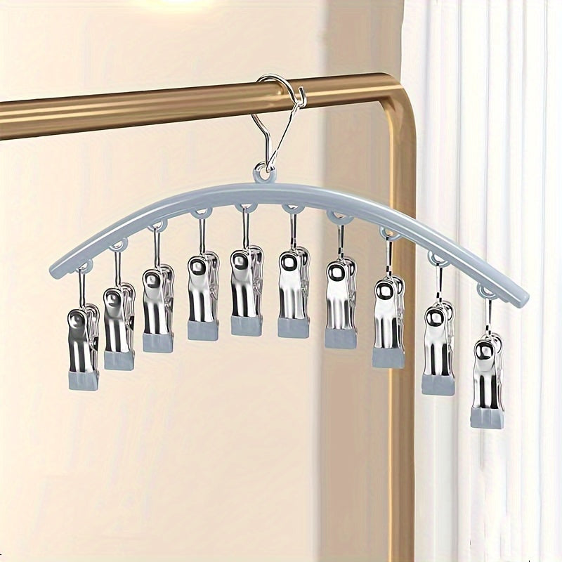 Curved Stainless Steel Sock Rack with Multifunctional Drying Rack, Fully Plasticized Clothespin Sock Hanger, Traceless Clip for Hanging Clothes at Home