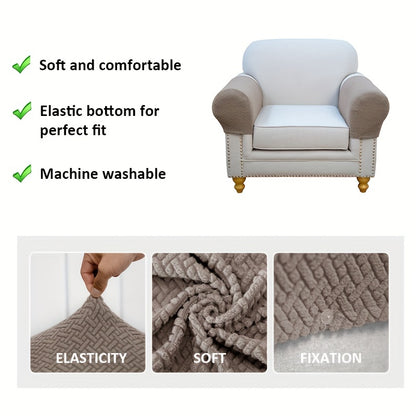 2-piece set of stretch knitted armrest covers for furniture protection, soft and comfortable for chairs, sofa, recliner, and couch.