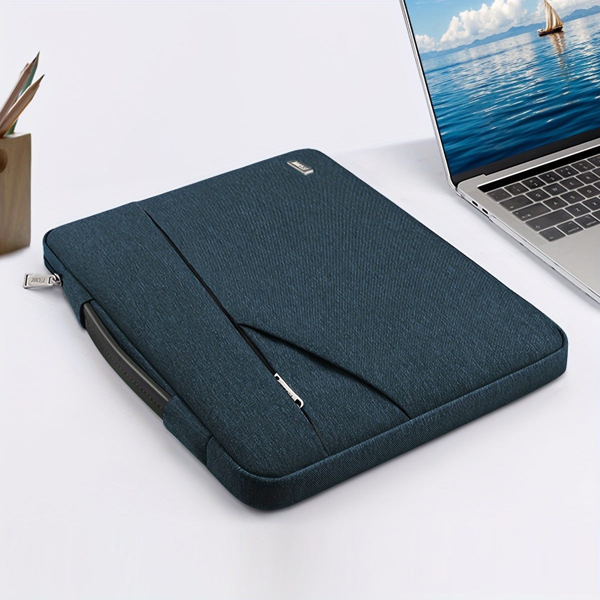 TECOOL Laptop Sleeve Bag fits MacBook Air Pro 13 14 Inch, MacBook Air 38.1 cm, MacBook Pro 16, Waterproof and Shock-Resistant with Handle and Pockets for 34.29-40.64 cm Notebooks, Denim