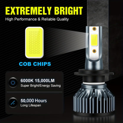 2pcs H4 LED Headlight Bulbs for Car, 40W, 12V, 6000K, Without Battery