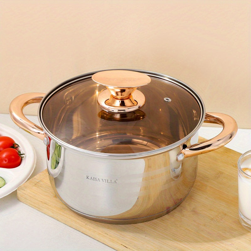 One-piece Soup Pot: Premium Stainless Steel Small Soup Pot with Double Handles for Stews, Noodles, Desserts. Ideal for Pasta, Steak Sauce, Porridge, and Ramen.