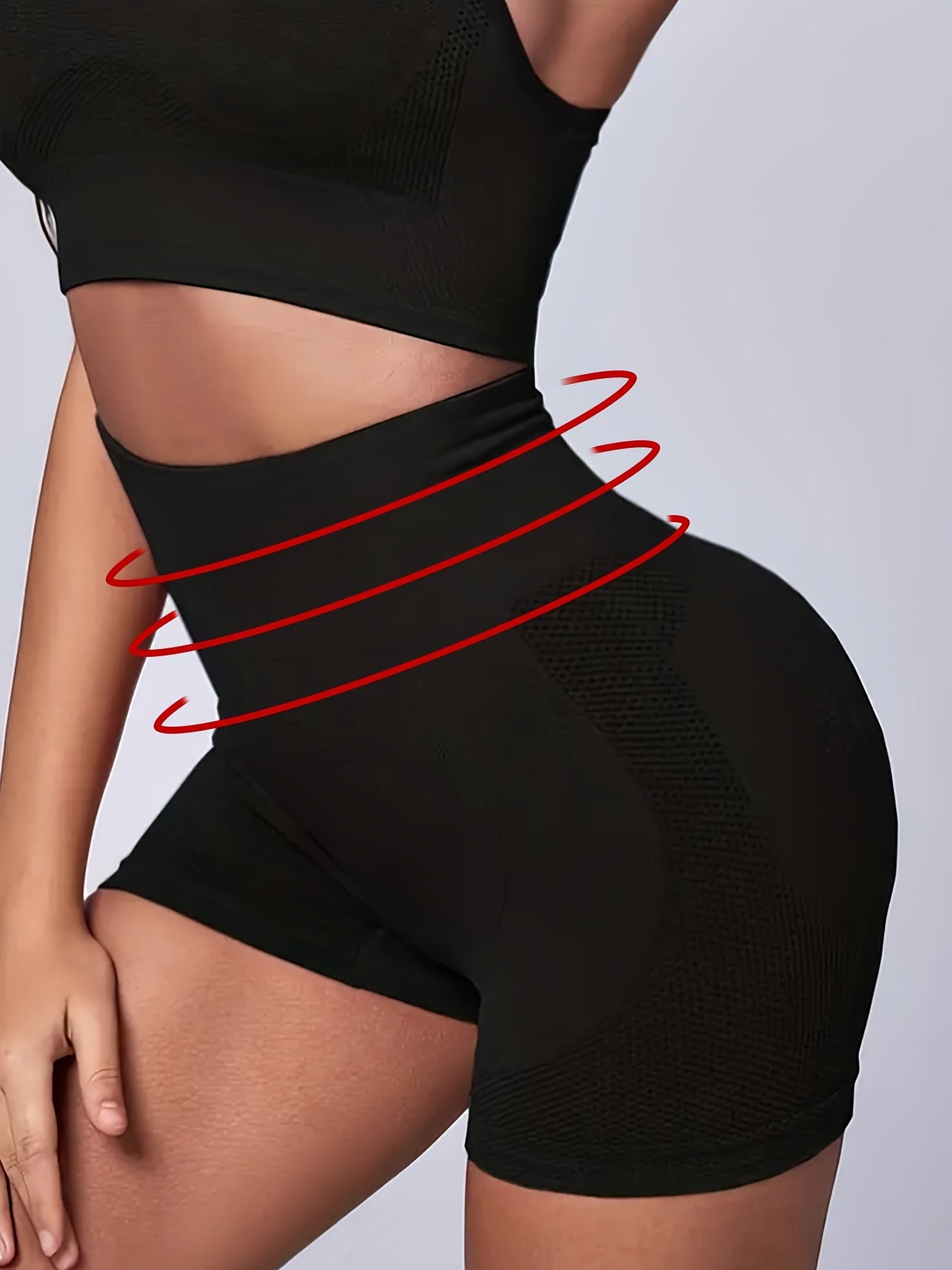 High-waist yoga shorts for women: Breathable, stretchy, slimming with side stripes. Suitable for fitness and casual wear, featuring plastic leg pants, hip lift, and anti-naked design.