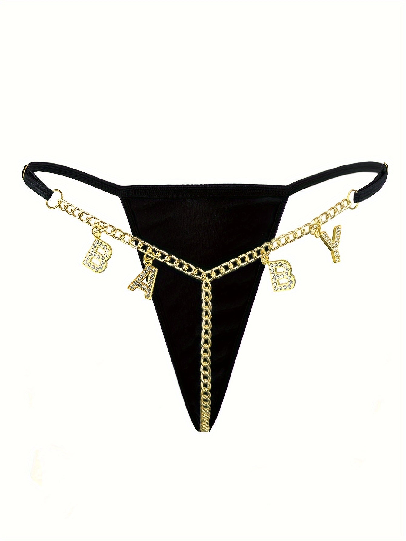 Rhinestone Letter Decorated Golden Chain Thong for Women