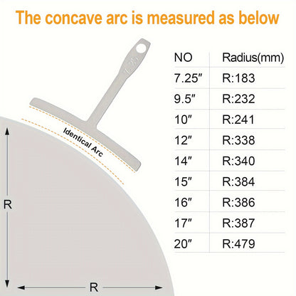 Set of 9 guitar fingerboard radius measuring rulers for guitar, bass, and ukulele repair and adjustment. Rulers include various radius sizes.