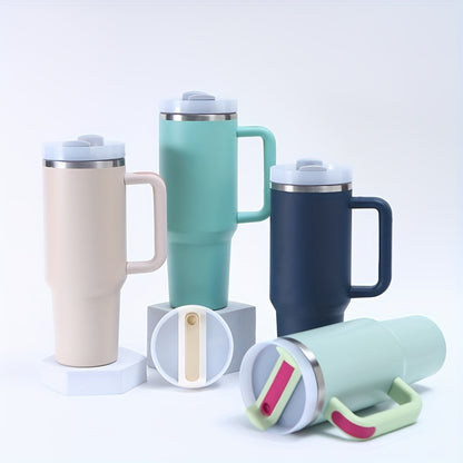 1 40oz Stainless Steel Double Wall Tumbler with Lid, Handle, Heavy Duty Water Bottle, Summer Drinkware & Kitchen Item.