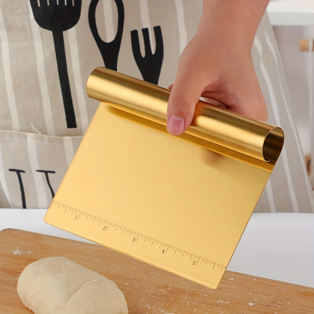 The Golden Fantasy Color Scraper is a versatile kitchen tool that comes in multiple colors. With its scale for easy operation, this scraper effortlessly shaves surfaces.