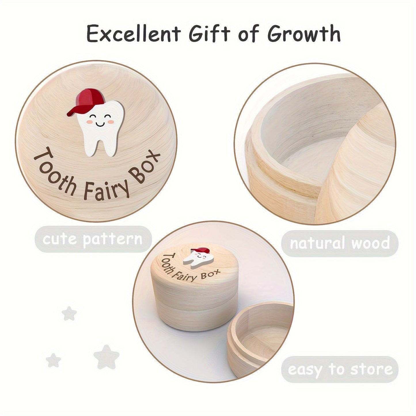 Beautiful 3D Wooden Tooth Fairy Box with Engraving - Keep Sake for Boys & Girls, Great Gift for Lost Teeth, Not Waterproof, Perfect for Nursery Decoration