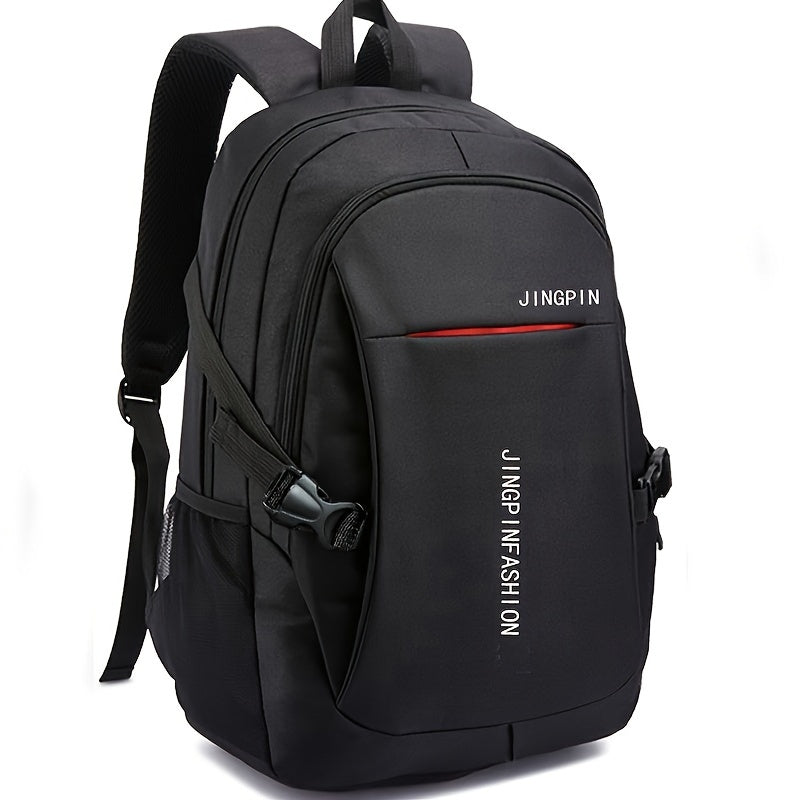 Compact men's nylon backpack for work and university with large capacity, durable and spacious design in fashionable casual style, no USB cable included.