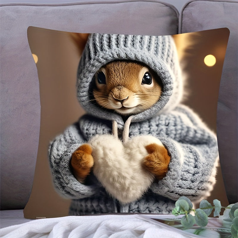 Cute squirrel print pillowcase for home, car, or holiday decorations (pillow core not included).