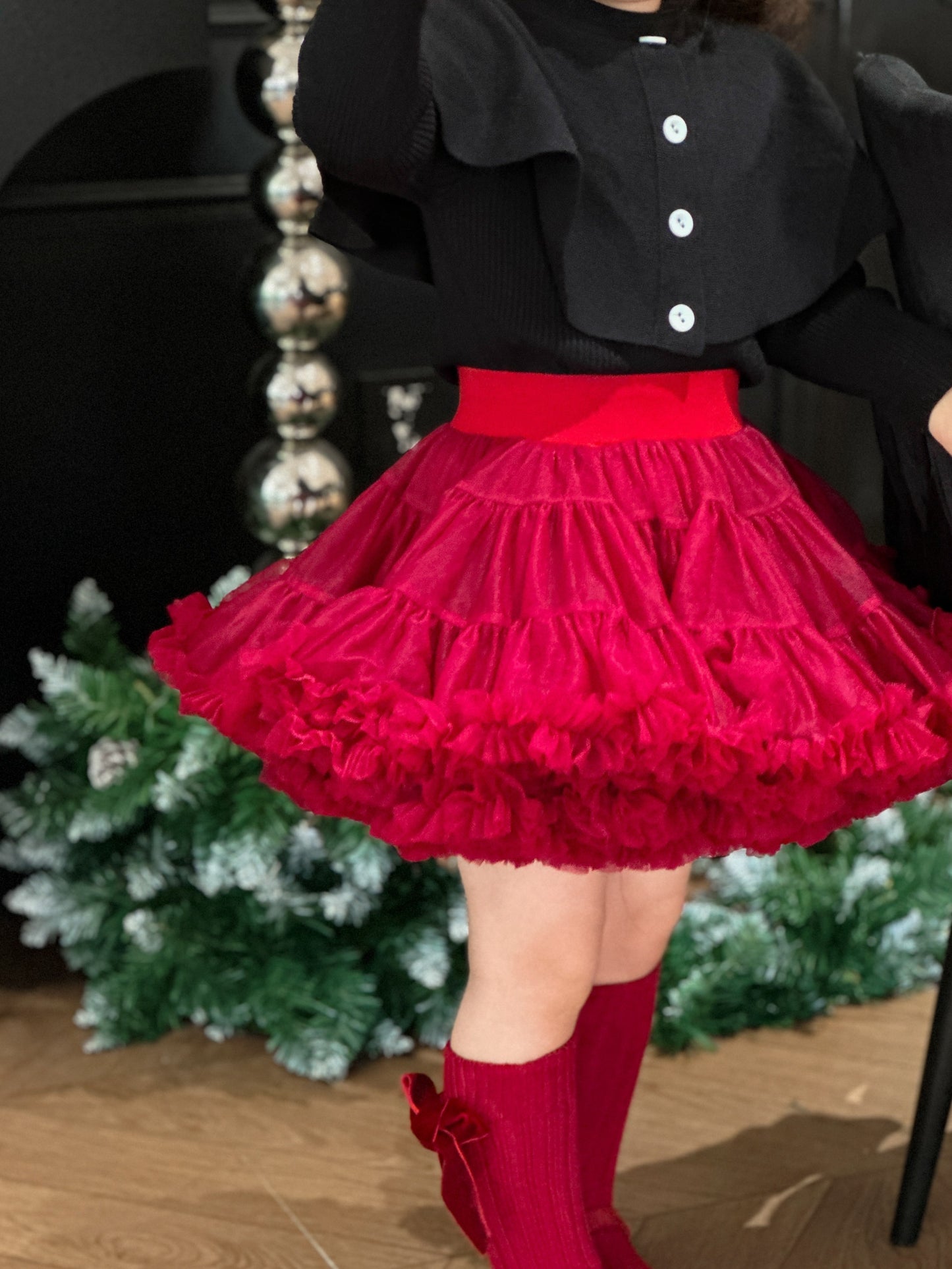 Girls' Princess Skirt in charming wine red baroque style, with tulle overlay, 100% polyester, perfect for all seasons.