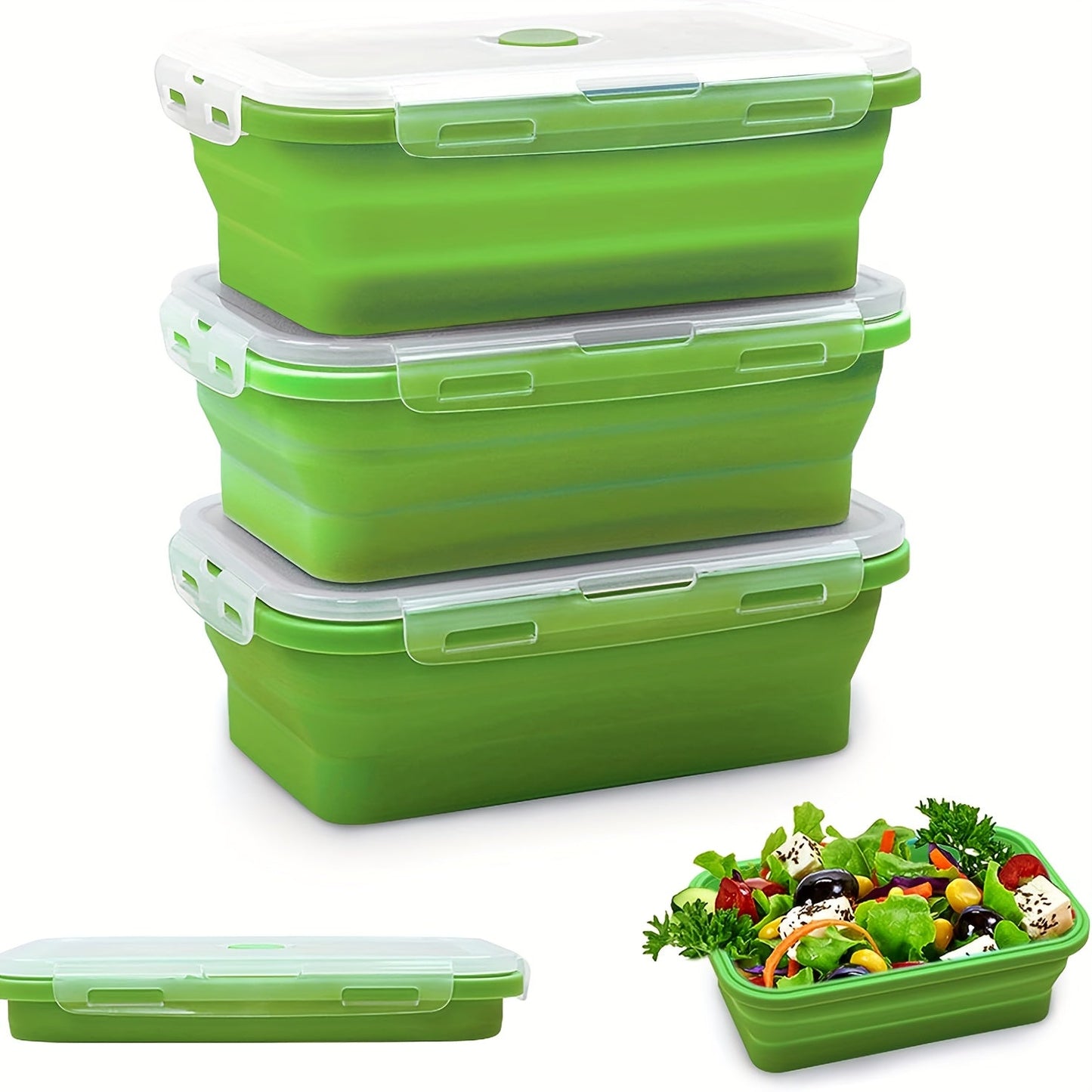 Foldable Food Storage Box Set - Includes 3 Containers with Lids, Made of Silicone Material, BPA Free, Perfect for Microwaves, Dishwashers, and Freezers, Essential Home Kitchen Supplies