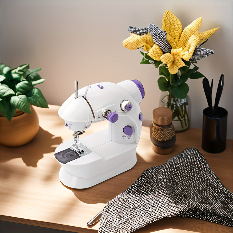 Portable mini sewing machine with night light, foot pedal control, and universal plug, ideal for DIY home use, perfect gift for holidays and birthdays.