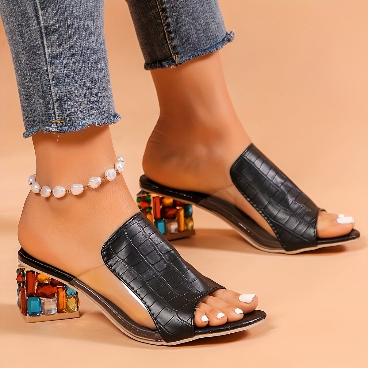 Stylish chunky heel sandals with open toe and slip-on design