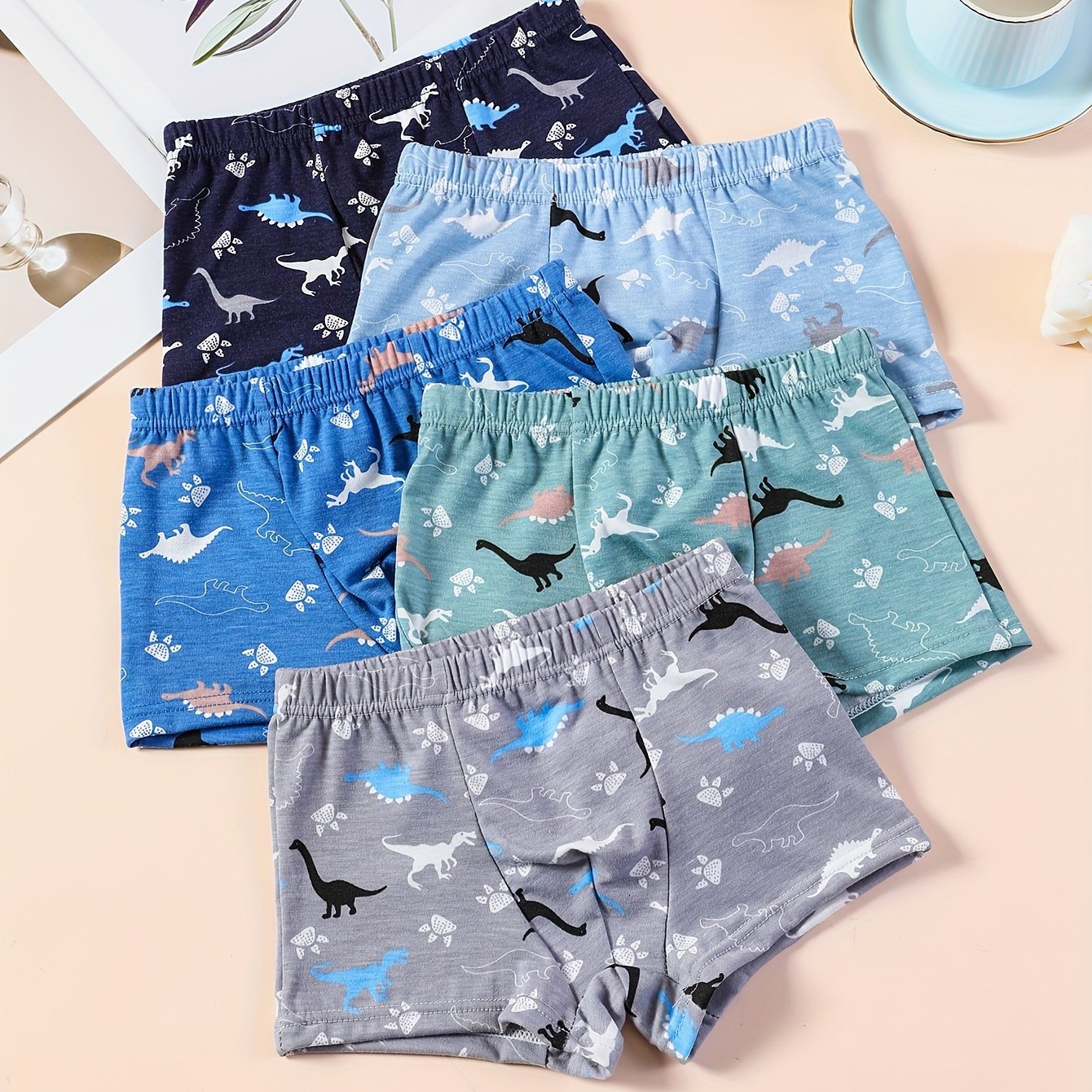 Dinosaur Boys' Flat-Cut Underpants, Random Mixed Colors, Three-Pack