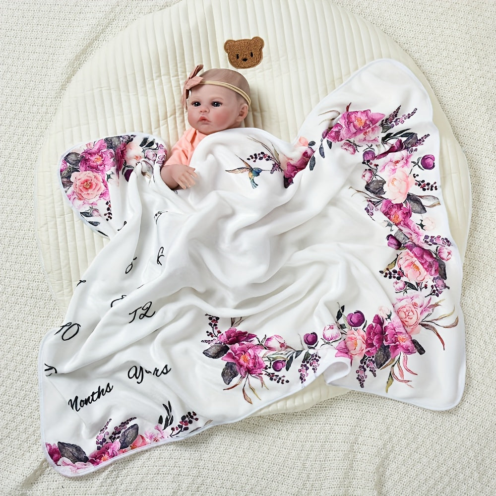 Monthly Milestone Blanket featuring flower designs, perfect for capturing precious moments. This soft blanket can also be used as a photography backdrop, making it an ideal gift for baby showers, Halloween, or Christmas.