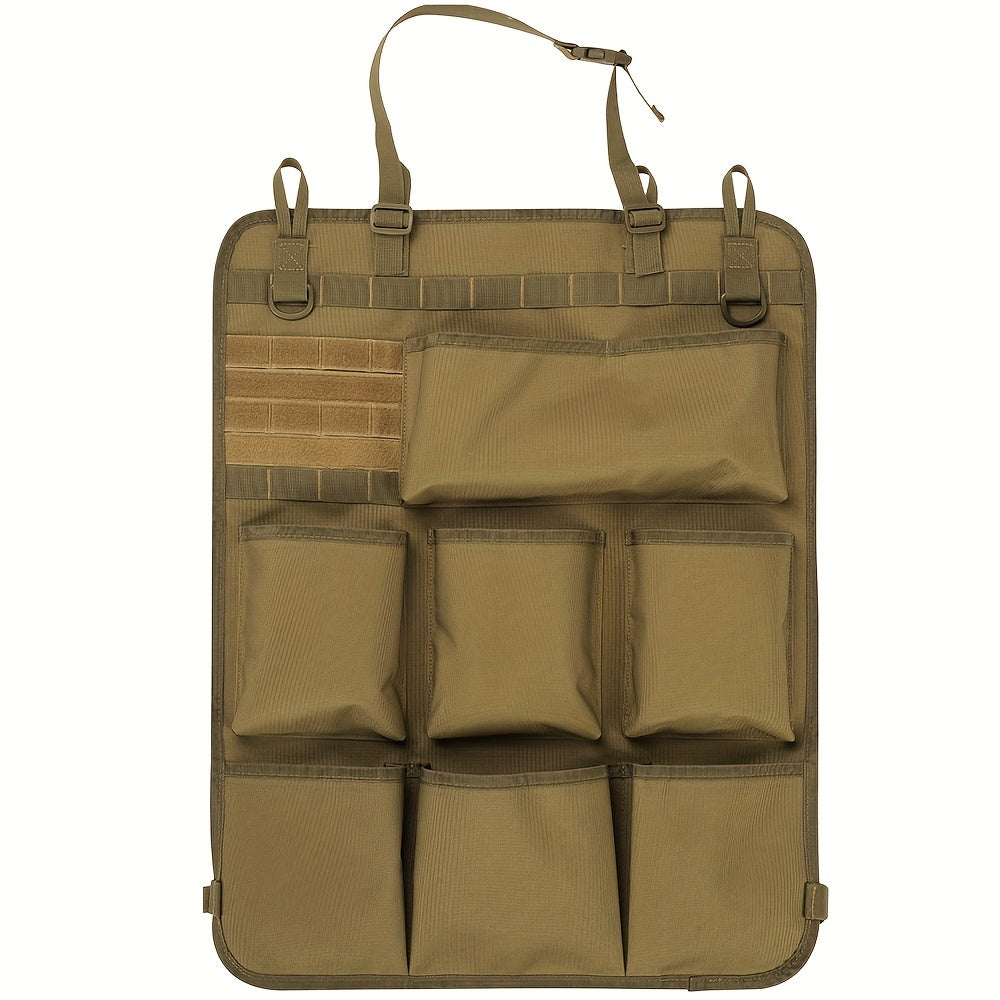 Organize your car with ease using our Tactical MOLLE Car Seat Back Organizer featuring 8 cup holders. This convenient storage bag can also be wall-mounted to hold tools and accessories. Makes a great gift for men or jewelry organizers.