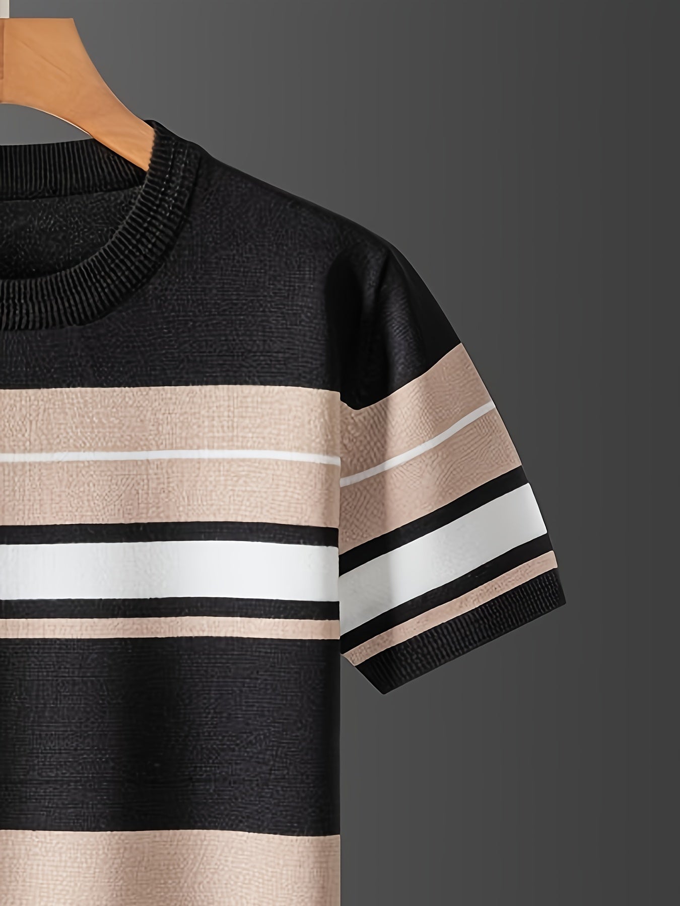 Men's casual striped crew neck pullover sweater with medium stretch, regular sleeves, suitable for spring/fall.