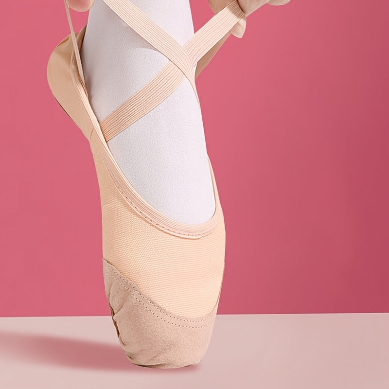 Soft sole ballet dance shoes for youngsters, perfect for yoga and training, with slip-on, non-tie design and leather sole for boys and girls.