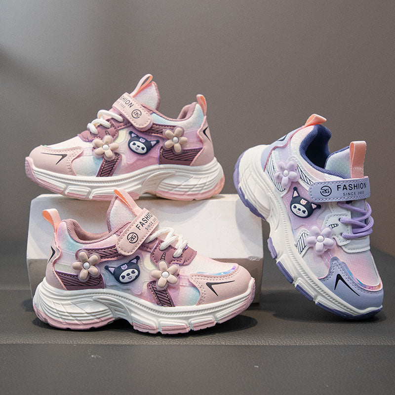 Girls' Cartoon Sneaker: Low-top, hook-and-loop closure, durable rubber sole, comfortable fabric lining for youngsters and teens