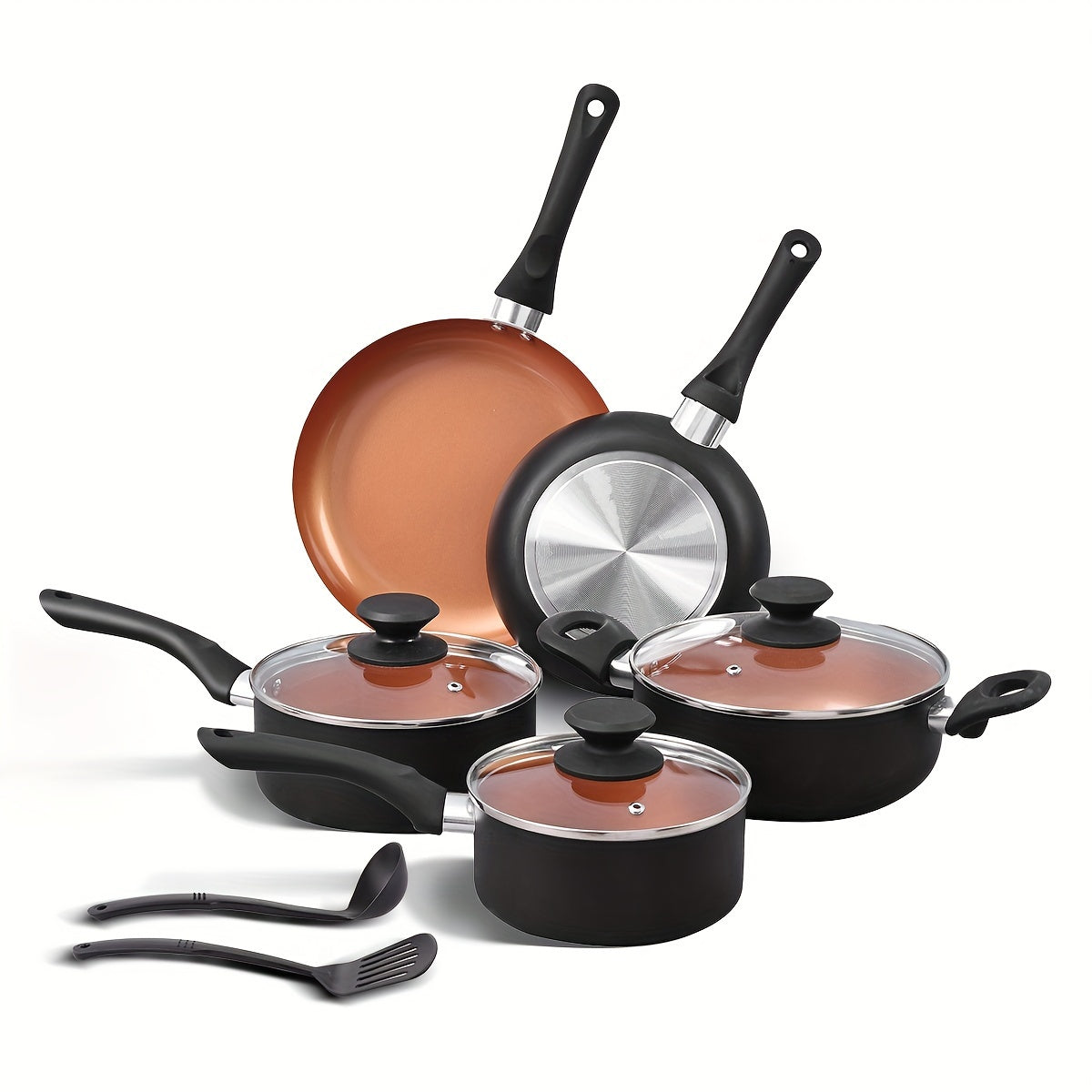 Aluminum Nonstick Cookware Set with 10 Pieces - Kitchen Pots and Pans with Cooking Utensils, Safe and Durable, Perfect for Home Cooking and Gifting - Free of PFOA, Cadmium, and Lead.