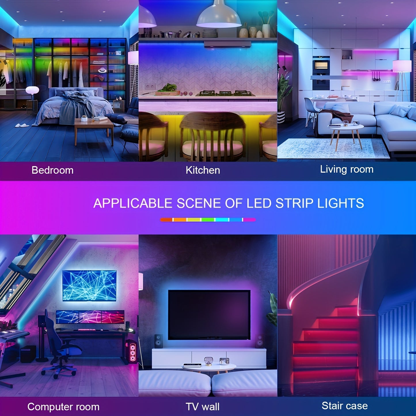 4.88-30.48m LED strip lights with remote and app control, timer, adjustable brightness, Music Sync for various room decoration and Valentine's Day ambiance.