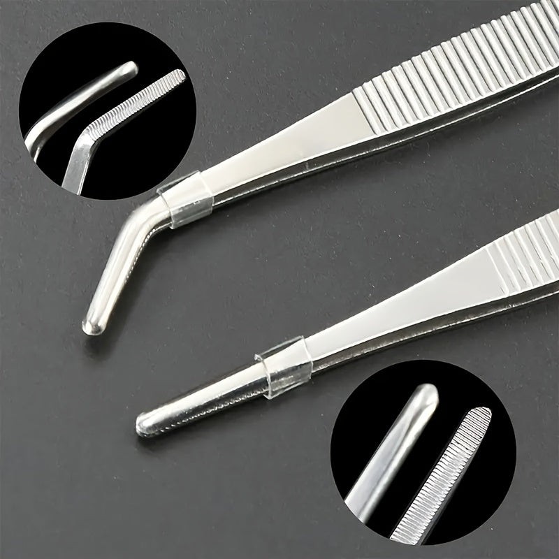 2pc Stainless Steel Tweezers Set for cooking, grilling, bonsai, jewelry making - long, durable, anti-slip home and office tools.