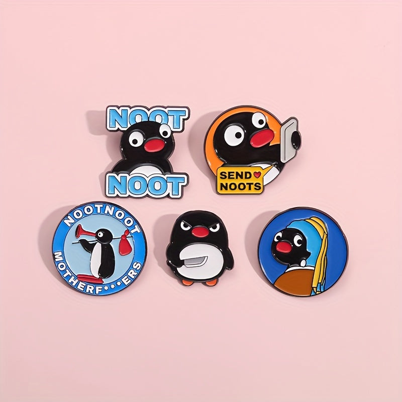 Set of 5 Penguin Cartoon Enamel Pins - Unique Alloy Brooch Badges, Cute Animal Lapel Pins for Backpacks and Clothing Accessories