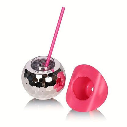 600ml Pink Cowboy Hat Disco Ball Tumbler with Straw - Shiny Electroplated Plastic Cup for Parties & Celebrations