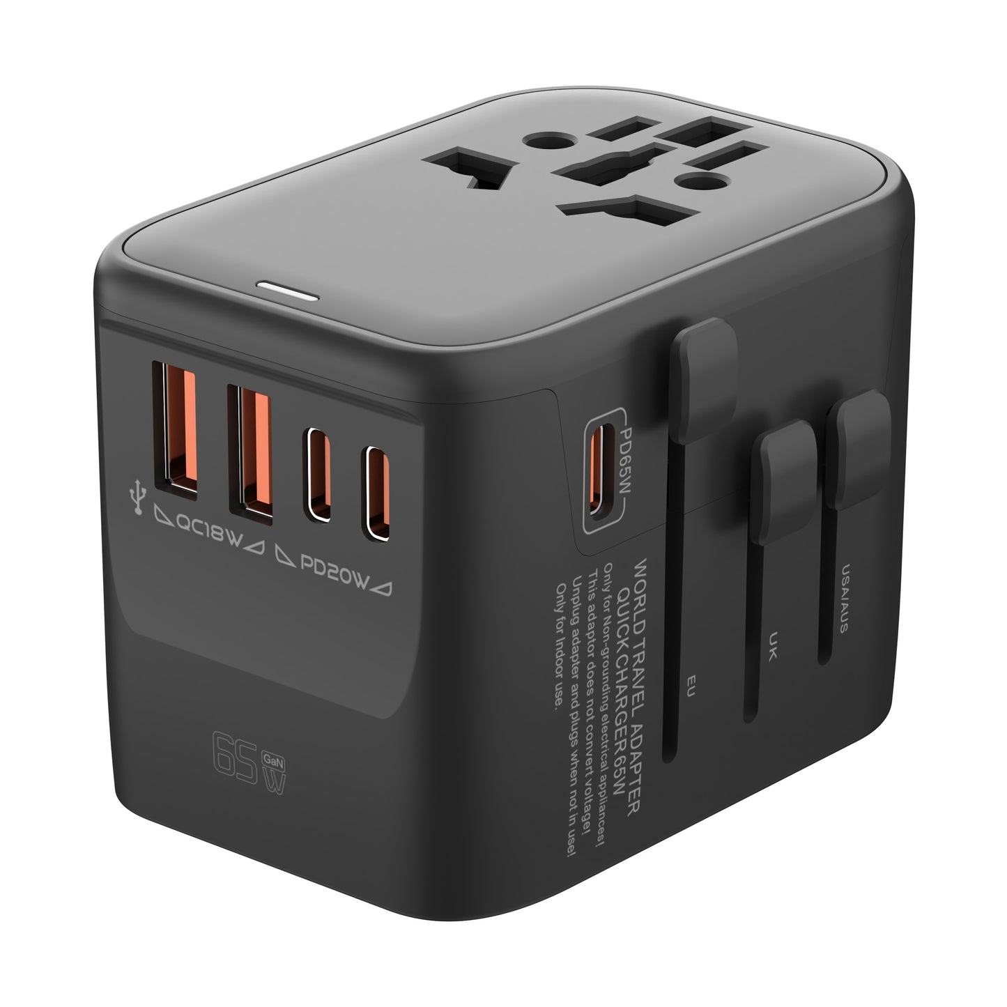 65W PD GaN Fast Charger, Type-C travel adapter compatible with multiple standards for efficient charging of mobile devices and laptops, portable.