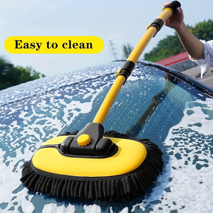 1pc Aluminum car wash brush with long handle, ultra-fine fiber towel, cleaning mop, gloves, and extension rod for cars and trucks - easy to clean and durable car cleaning accessories.