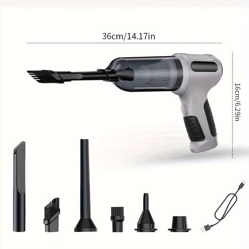 Compact Cordless Vacuum Cleaner with Strong Suction - Rechargeable via USB, Perfect for Cars & Household Cleaning, Comes with Extra Attachments