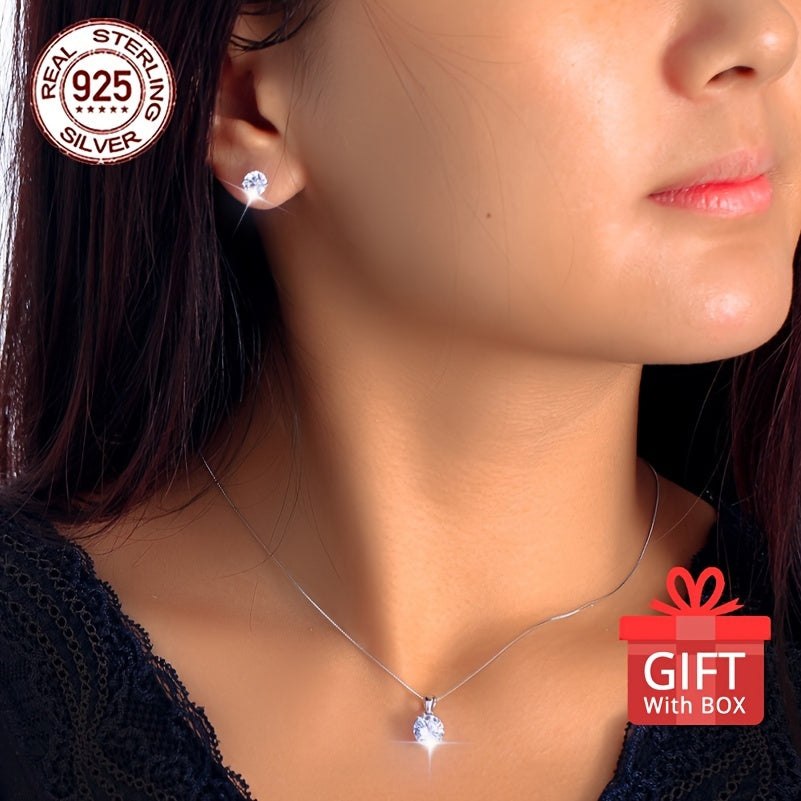 Stylish Jewelry Set for Women, made with 925 Sterling Silver, 4.94g/0.174oz, Featuring Sparkling White Ice Round Synthetic Cubic Zirconia, Hypoallergenic. Ideal for Gifting on Christmas, New Year, Birthdays, Valentine's Day, Mother's Day. Comes in a Gift