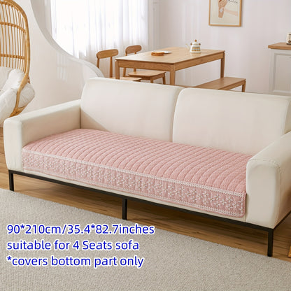 Gray velvet waffle sofa cover with lace detailing, non-slip and pet-friendly. Fits 1-4 seater sofas, machine washable.