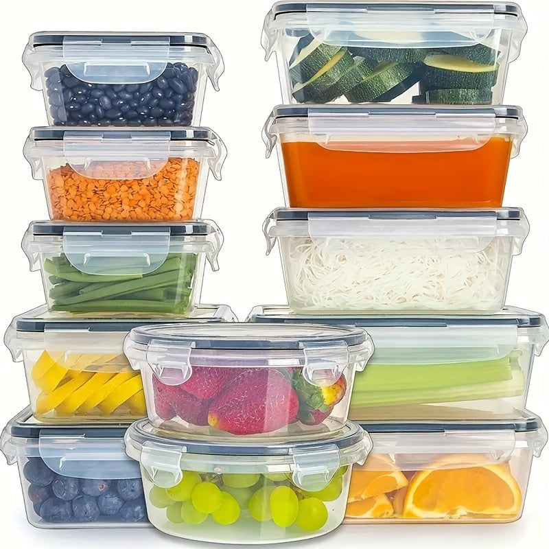 Set of 12 Food Storage Containers with Lids, Airtight and Leak Proof, Easy Snap Lock, BPA-Free Plastic. Perfect for Picnics, Camping, Office, School, and Kitchen Supplies.