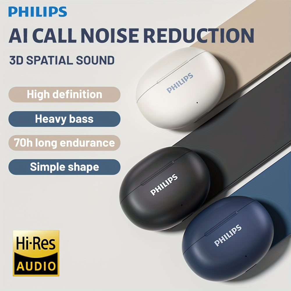 New Philips Sport Headset with Wireless Charging Case, Rechargeable Battery, Semi-open-back Design, Condenser Microphone, TWS Earphones TAT1199