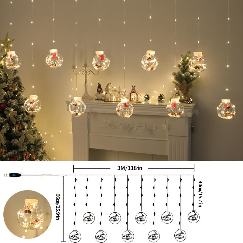 1 Set of USB-powered LED curtain lights featuring a snowman pendant with blinking yellow light. Suitable for various holiday decorations.