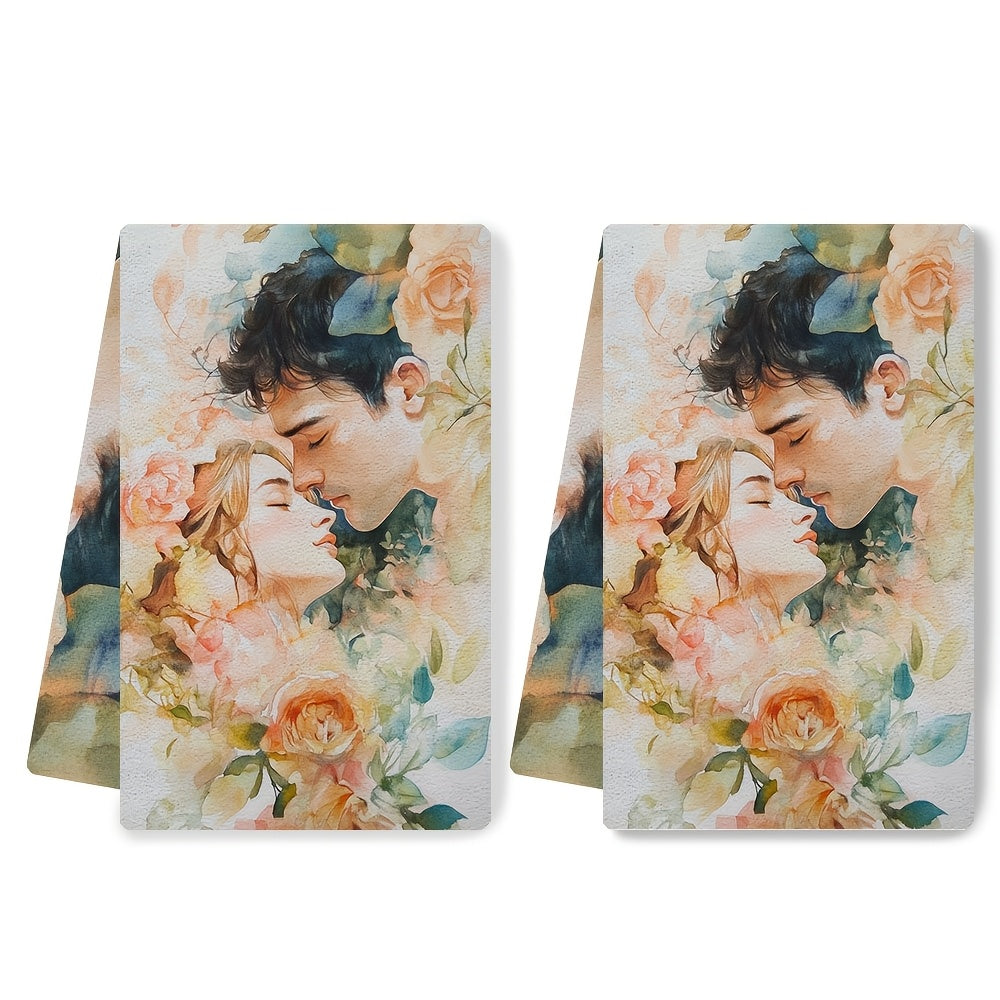 Set of 2 Romantic Floral Kitchen Towels - Made of Ultra Soft, Highly Absorbent Polyester Material, Each Towel Measures 40.64x60.96 cm. Easy to Clean with Machine Washable Feature. Ideal for Holiday Decor and Everyday Kitchen Use.