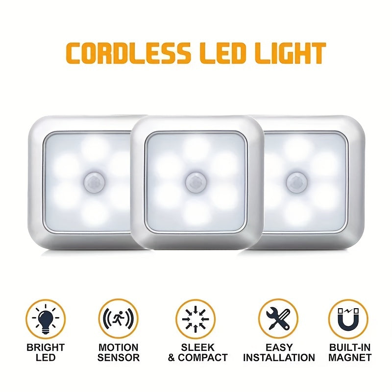 Motion sensor night light with 6 LED bulbs for indoor decoration, perfect for closets, cabinets, staircases, and bedrooms.