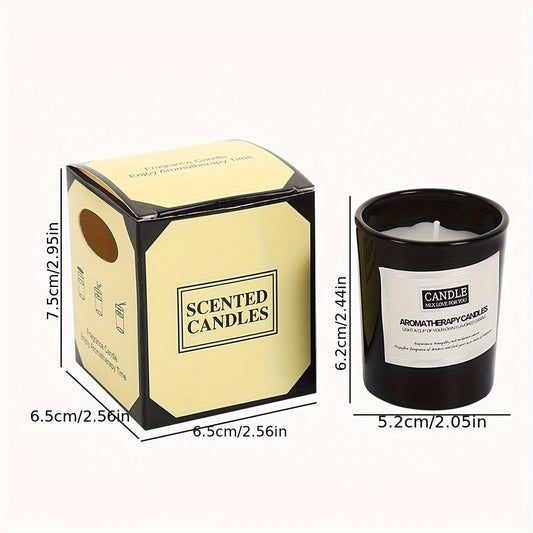 1 Elegant Black Glass Scented Candle with Lavender & Sandalwood Aroma - Smokeless, Soy Wax Blend & Glossy Wooden Box - Ideal as Home Decor or Birthday Gift, Great for Thanksgiving.