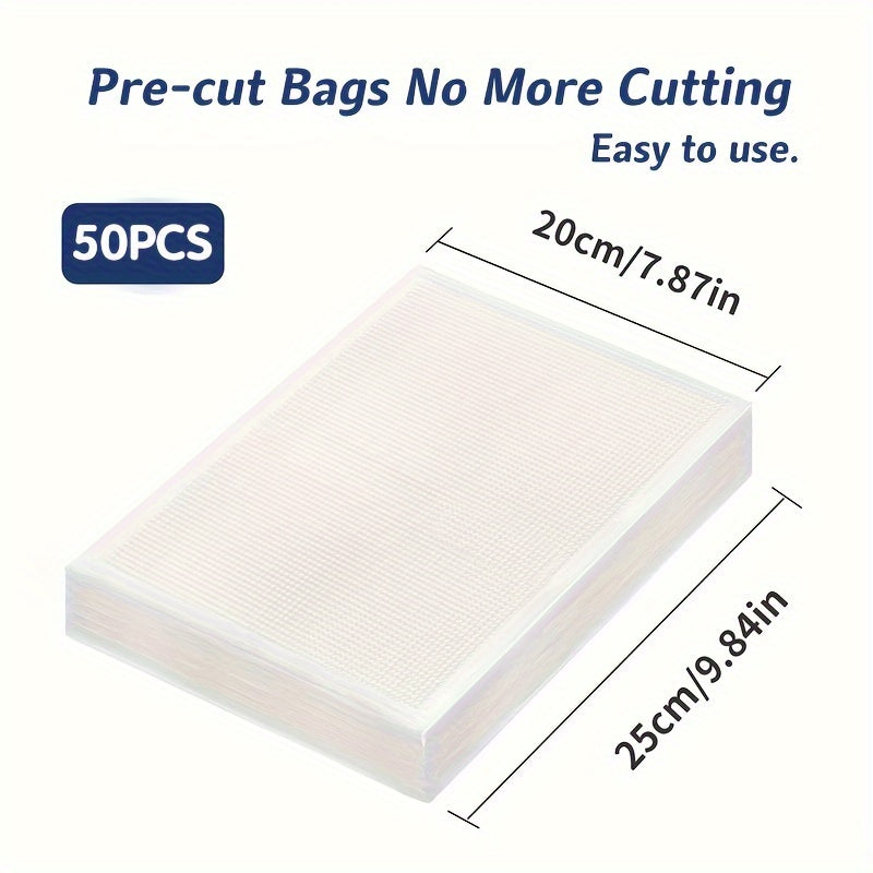 Pack of 50 Vacuum Sealer Bags for Reusable Food Storage, No Electricity Required, Kitchen Freshness Preservation, Works with Vacuum Sealer Machine Accessories.