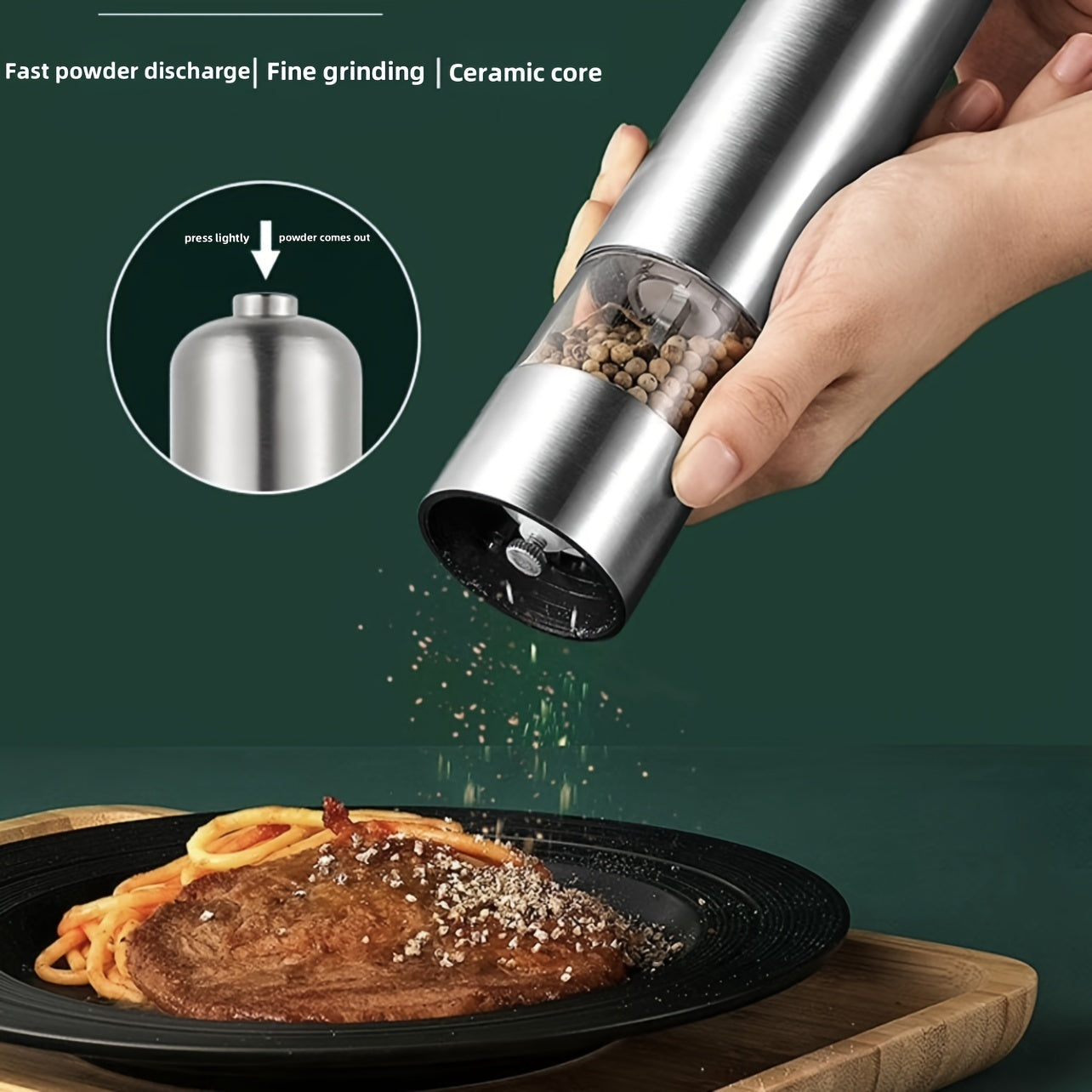 One-Handed Battery-Powered Electric Spice Grinder - Adjustable Stainless Steel Pepper & Salt Mill with LED Light, Perfect for Kitchen and Dining