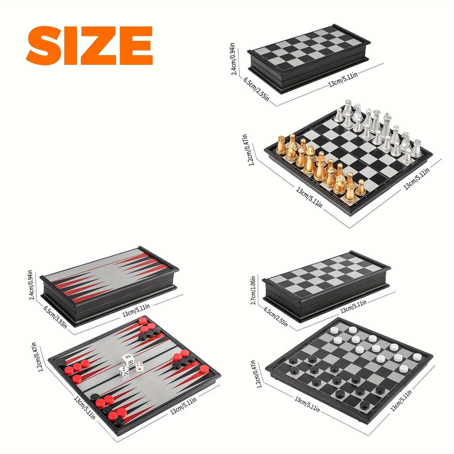 Mini Magnetic Chess Board Games and Classic Backgammon Set, Small Portable Folding Travel Set with 12.7cm Magnetic Chess.