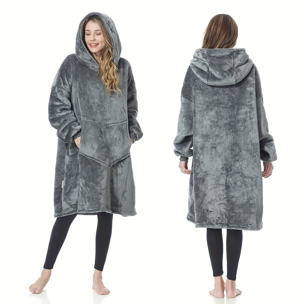 Grey Ultra-Soft Sherpa Fleece Oversized Hoodie Blanket - Cozy, Reversible Snuggle Sweatshirt with Giant Pockets, Machine Washable