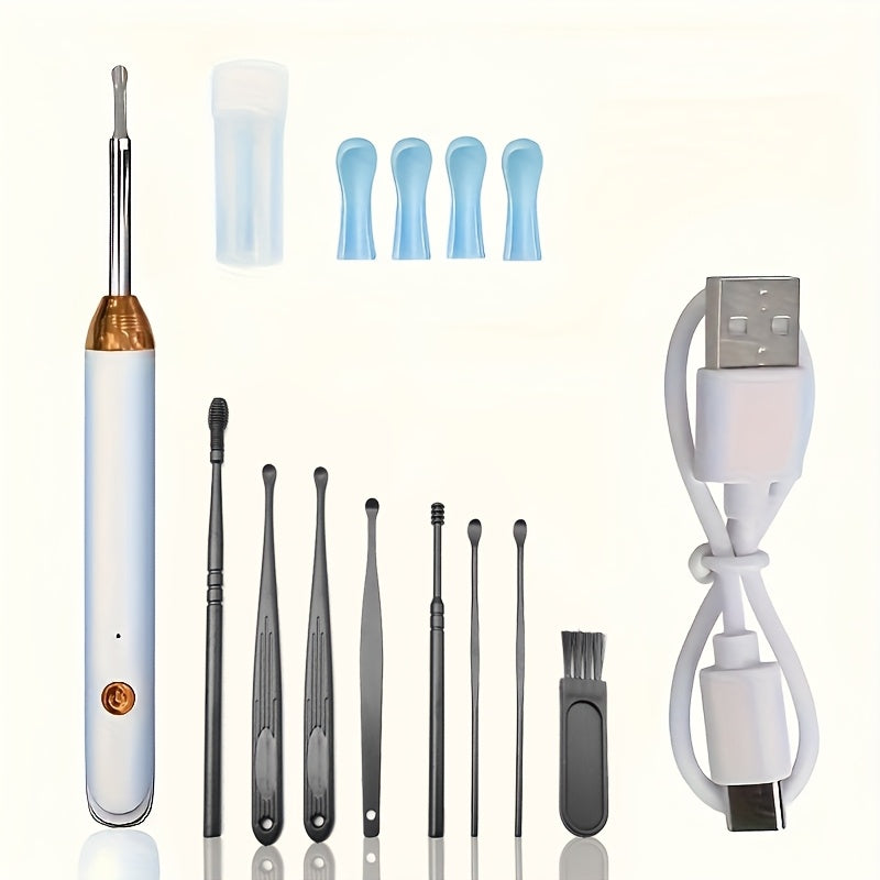 Ear wax removal kit with 8 pieces including tools with camera and light, along with 6 ear spoons.