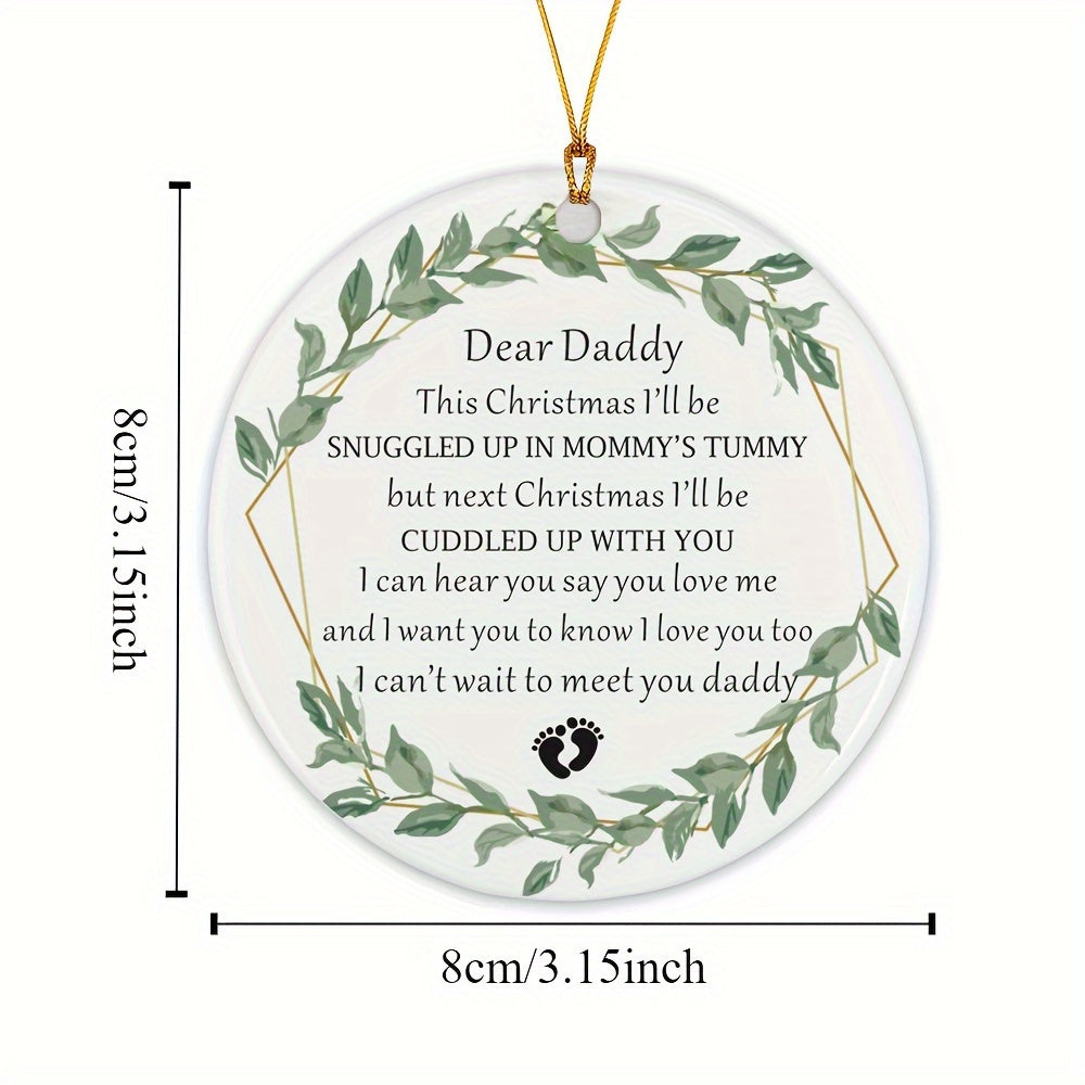 1pc Pregnancy Announcement Hanging Tree Decoration for New Dads - Acrylic Baby Bump Christmas Ornament, First Christmas Daddy to Be Gift with "Dear Daddy" Message