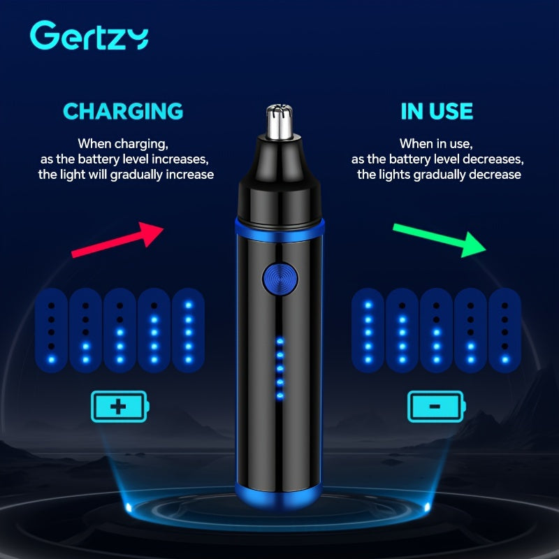 GERTZY USB rechargeable nose hair trimmer with rounded knife head, gentle on skin for men & women. Suitable for ear, eyebrow and facial hair. ABS material with 500mAh lithium battery.