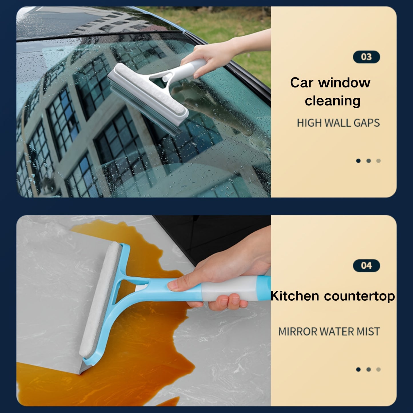 1 easy-clean glass squeegee with built-in sprayer for streak-free shine on windows, mirrors, and auto glass. Multi-functional tool with ergonomic handle and adjustable spray nozzle for